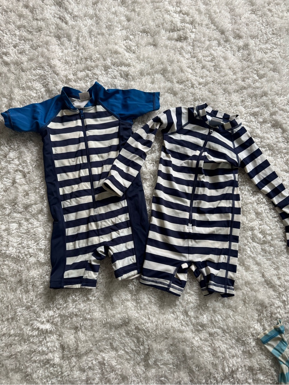 Hanna Andersson Navy & White Striped Kids UPF Swim Rompers (Pair)